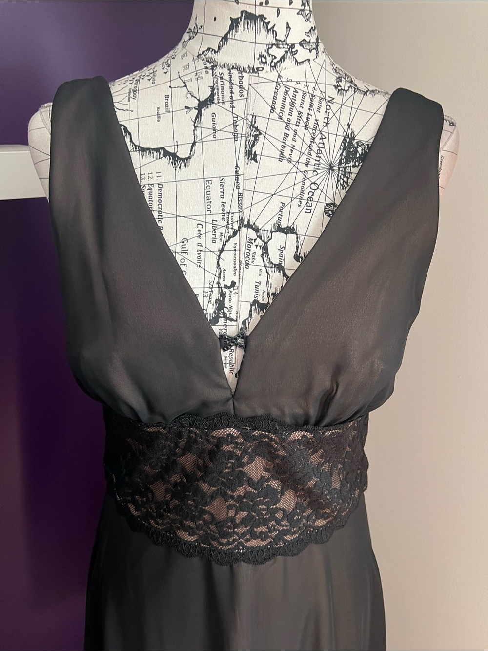 connected apparel Beige Lined Black Lace Waist Dress - Picture 3 of 9
